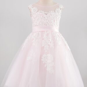 Robe rose avec dentelle blanche pour petite fille d'honneur