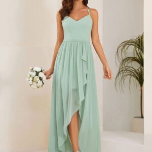 Robe demoiselle d'honneur longue fendue devant femme